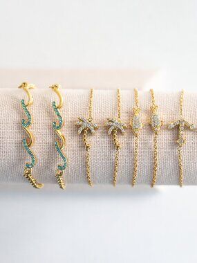 Summer Charm Bracelet Anchor Fish Palm Tree Gold Waterproof Gold Bracelet